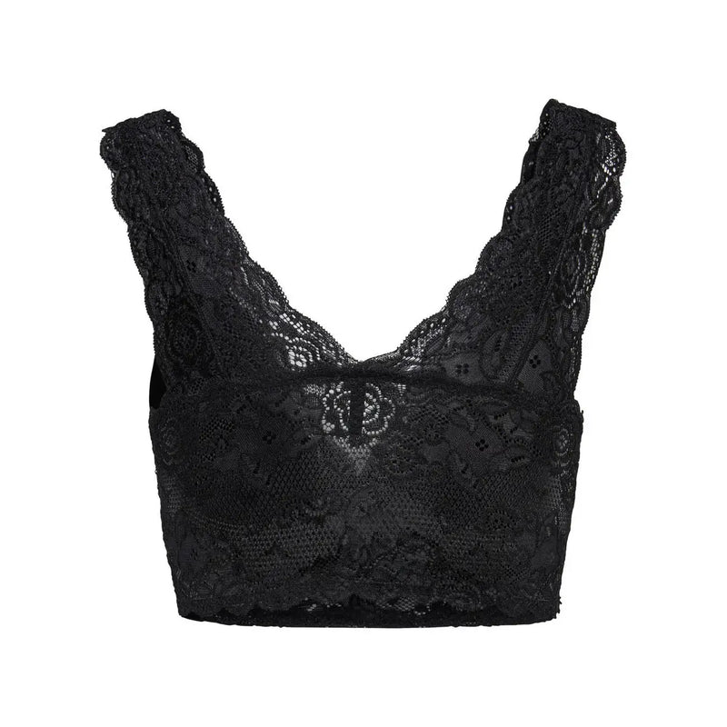 Schwarzes, ärmelloses Crop-Top aus Spitze mit V-Ausschnitt top mit aufwendigen Blumenmustern aus Polyester von Only Frauen