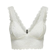 Weißer Spitzen-BH mit zarten Blumenmustern und gewellten Kanten, kombiniert mit only Ärmelloses, schwarzes Polyester-Top mit V-Ausschnitt für Damen, Damen, Polyester top