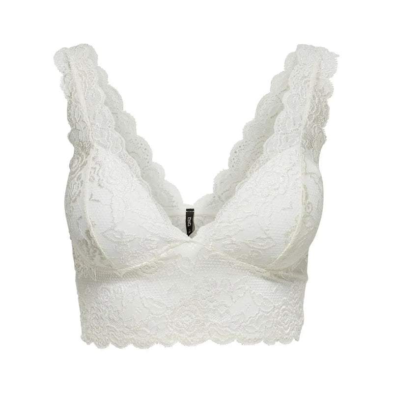 Weißer Spitzen-BH mit zarten Blumenmustern und gewellten Kanten, kombiniert mit only Ärmelloses, schwarzes Polyester-Top mit V-Ausschnitt für Damen, Damen, Polyester top