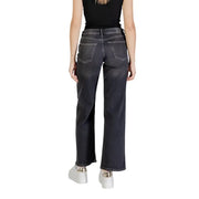 Back side view of only women spring summer black cotton elastane dark-wash denim jeans with straight-leg cut and classic pockets