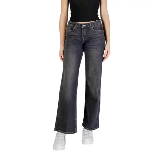 Dark-wash cotton elastane straight-leg jeans with five-pocket design for women spring summer by Only