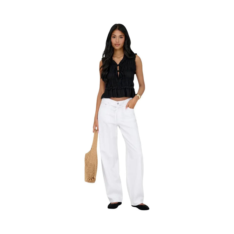 Weiße, weit geschnittene Jeans aus Baumwolle Only Damen-Straight-Jeans-Kollektion, von hinten gesehen