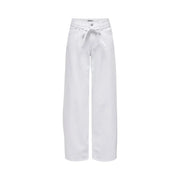 Only Weiße Damen-Jeans aus geradem Bein, aus Baumwolldenim, mit weitem Bein und Bindegürtel mit Markenlabel am Bund