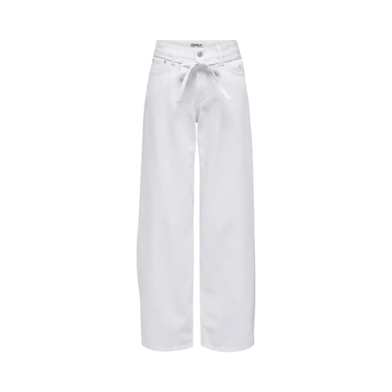 Only Weiße Damen-Jeans aus geradem Bein, aus Baumwolldenim, mit weitem Bein und Bindegürtel mit Markenlabel am Bund