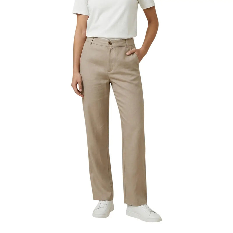 Only Gerade geschnittene beige Viskosehose für Damen mit Gürtelschlaufen aus khakifarbenem Chino-Stoff und normaler Passform