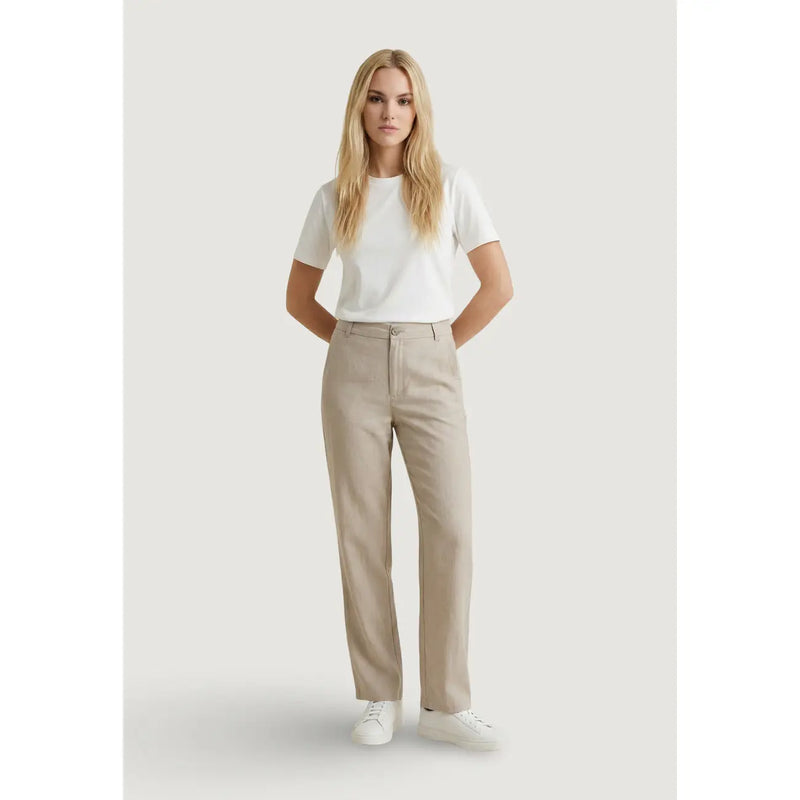 Only Beige Damenhose mit geradem Bein, klarer, taillierter Passform, dezenten Bügelfalten, Viskose, normale Passform