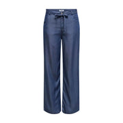 Dunkelblaue, weit geschnittene Jeans mit Kordelzugbund von Only Damen-Gianna-Pants aus Lyocell, gerade geschnitten