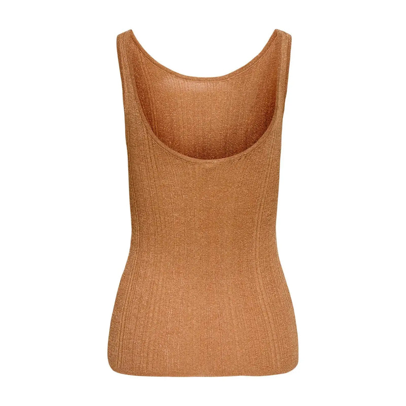 Hellbraunes, geripptes, ärmelloses Viskose-Tanktop top mit Rundhalsausschnitt von only Frauen in Kamelfarbe