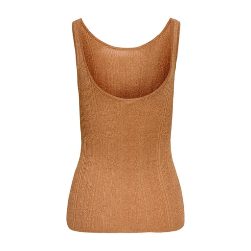 Hellbraunes, geripptes, ärmelloses Viskose-Tanktop top mit Rundhalsausschnitt von only Frauen in Kamelfarbe