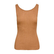 Ein geripptes, schimmerndes, ärmelloses Tanktop in Hellbraun. top mit abgerundetem Hals aus Viskose von only Frauen