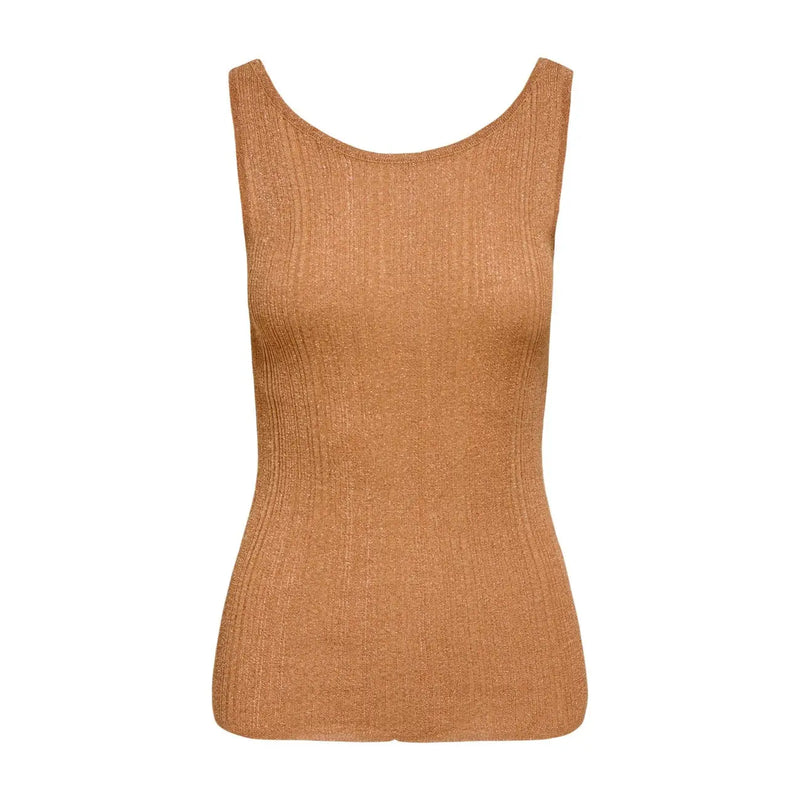 Ein geripptes, schimmerndes, ärmelloses Tanktop in Hellbraun. top mit abgerundetem Hals aus Viskose von only Frauen