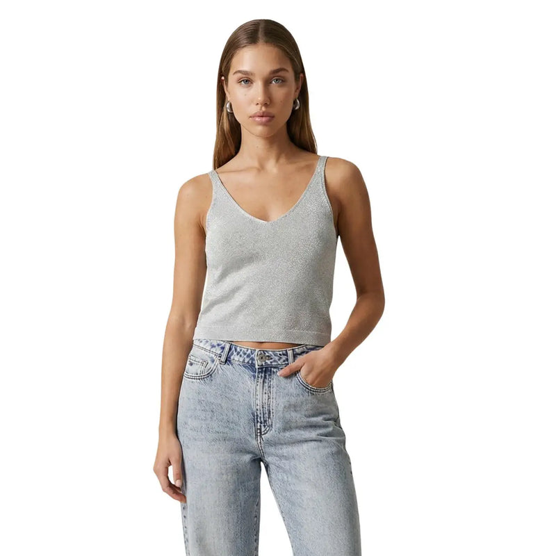 Only Damen hellblaues, geripptes Glitzer-Tanktop top mit dünnen Trägern und V-Ausschnitt für lässige Kleidung