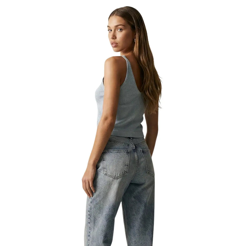 Hellblaues geripptes Stricktop top mit glitzernden Shina-Riemen von Only Damen mit bequemer Passform