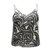 Only schwarzes Damen-Viskose-Tanktop top mit V-Ausschnitt und schwarz-weiß gemusterten Spaghettiträgern