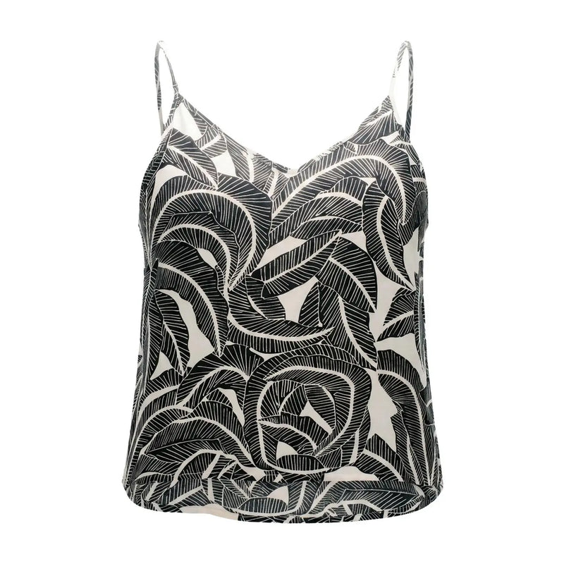 Only schwarzes Damen-Viskose-Tanktop top mit V-Ausschnitt und schwarz-weiß gemusterten Spaghettiträgern