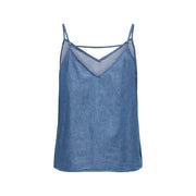 Denimblaues Baumwoll-Camouflage-Tanktop top mit V-Ausschnitt und transparentem Netzeinsatz von Only Damen-Unterhemd-Kollektion