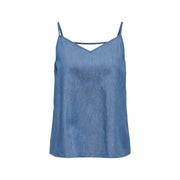 Only Frauenpanzer top Blaues Baumwoll-Tanktop mit V-Ausschnitt und hellblauem Jeans-Camisole mit dünnen Trägern und V-Ausschnitt