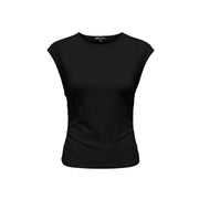 Schwarzes ärmelloses Damen top mit Rundhalsausschnitt, aus Baumwolllycra gefertigt und in figurbetonter Silhouette von Only Mira Capsl