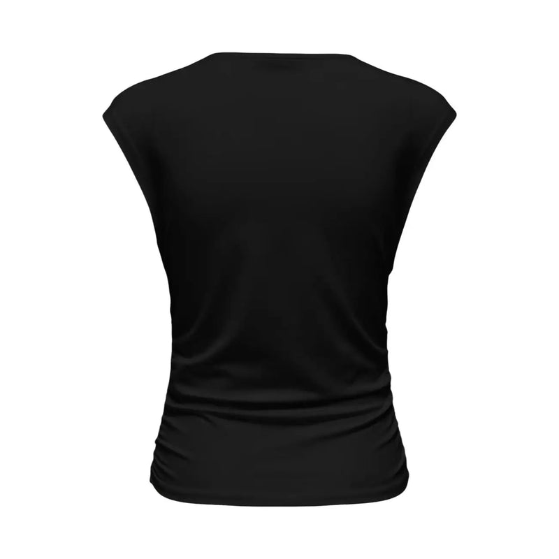 Schwarzes ärmelloses Oberteil aus Baumwolllycra top mit rundem Halsausschnitt und gerafftem Saum für Damen von Only