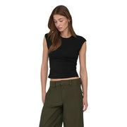 Schwarzes ärmelloses Crop-Top top mit figurbetonter Rippstruktur und Rundhalsausschnitt aus Baumwoll-Lycra von Only Frauen