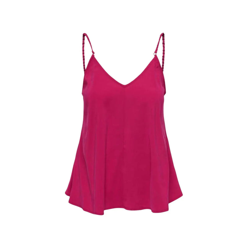 Ein leuchtend fuchsiafarbenes Satin-Camisole mit geflochtenen Spaghettiträgern und V-Ausschnitt aus Viskosemischgewebe