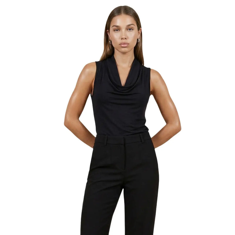 Schwarzes, ärmelloses Rollkragenkleid top aus Viskose mit elegantem, figurbetontem Design für Damen in Größe SL