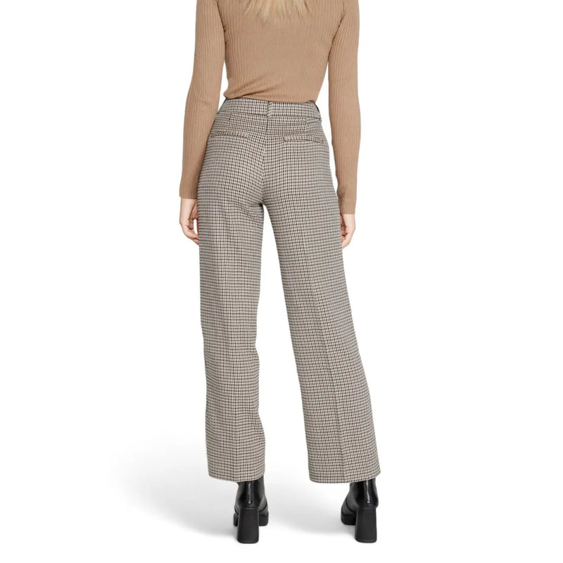 Hochtailliert only Damenhose in Beige mit Hahnentrittmuster, geradem Bein und Reißverschluss, Größe mm