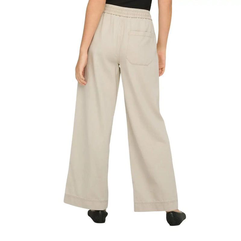Rückseite only Beige Damen-Hose aus Baumwoll-Lyocell mit weitem Bein, elastischem Bund und einer Gesäßtasche