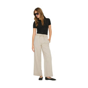 Beige Baumwoll-Lyocell-Hose mit weitem Bein und Kordelzugbund von Only Damenkollektion