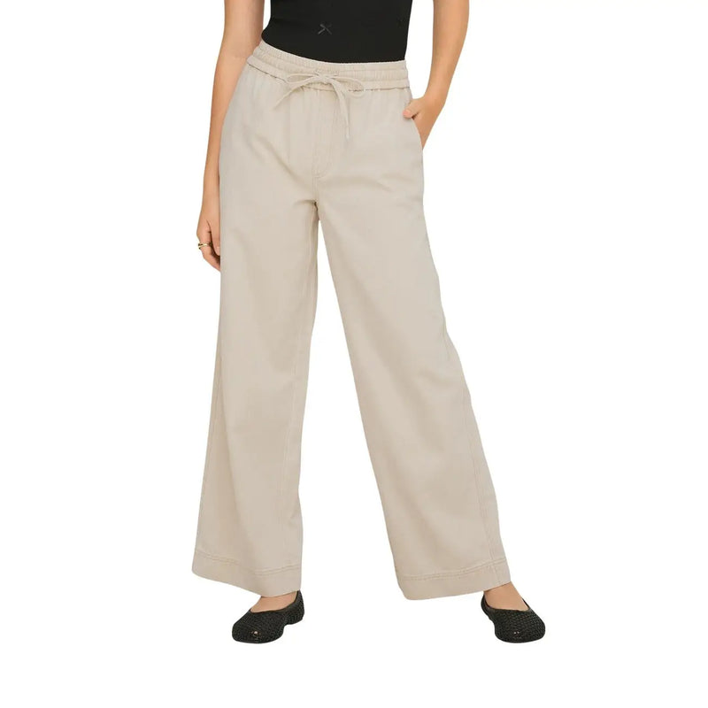 Beige only Damenhose aus Baumwoll-Lyocell mit weitem Bein und Kordelzugbund 15367380