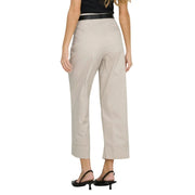 Beigefarbene, hochgeschnittene Stretch-Hose aus Baumwolle mit elegantem, tailliertem Schnitt und dezenten Bügelfalten, Größe 30. Only Frauen