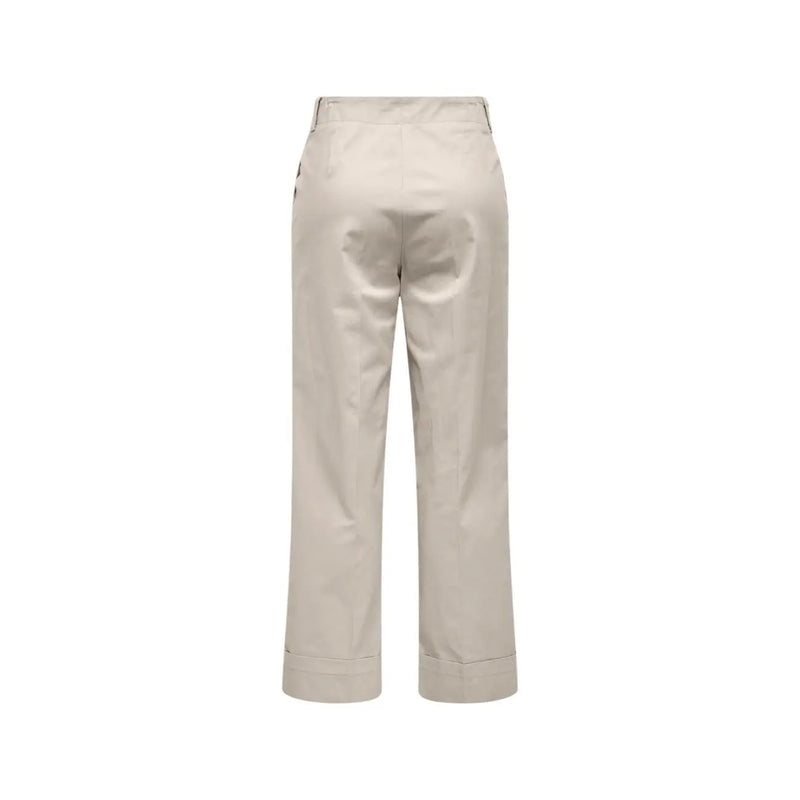 Beigefarbene, dehnbare Baumwollhose mit weitem Bein, taillierter Passform und umgeschlagenen Säumen für Damen, Größe 30. Only