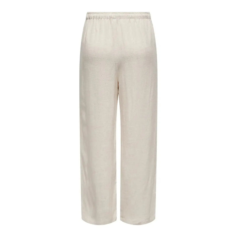 Cremefarbene, weite Hose only Damenhose mit elastischem Bund aus beigefarbenem Leinenviskose-Gemisch für Frühling und Sommer