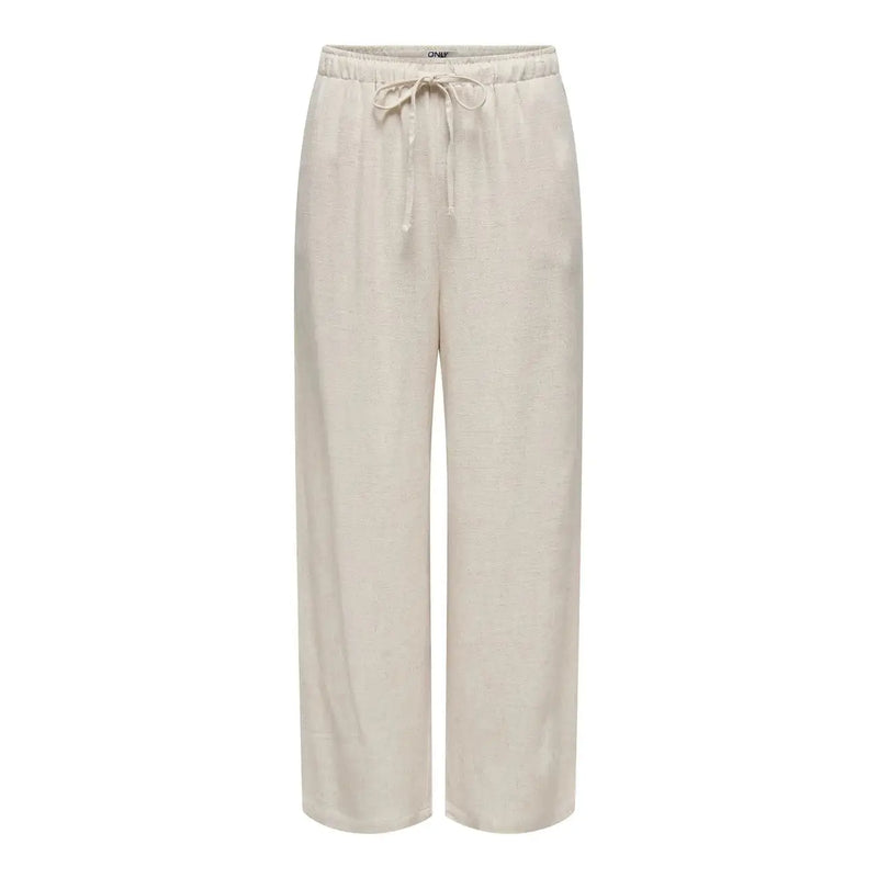 Beige, weite Leinen-Viskose-Hose mit Kordelzugbund für Frühling/Sommer von only Frauen