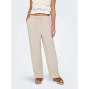 Beige, weit geschnittene Leinen-Viskose-Hose mit Kordelzug im Bund und weich fließendem Stoff für Frühling und Sommer von Only Frauen