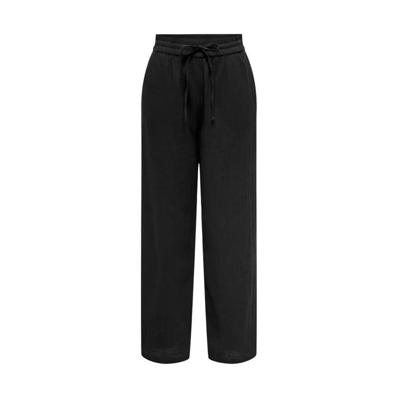 Schwarze, weite Baumwollhose für Damen mit Kordelzugbund und Spitzendetails von Only