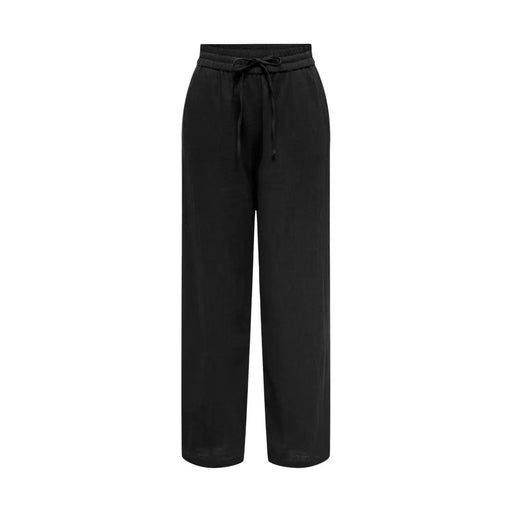 Schwarze, weite Baumwollhose für Damen mit Kordelzugbund und Spitzendetails von Only