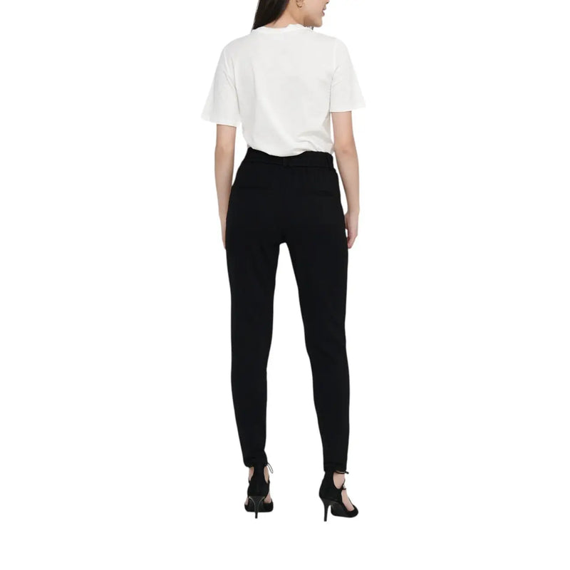 Schwarze, hochgeschnittene Slim-Fit-Hose für Damen aus einem Viskose-Spitzen-Mix, ideal für Herbst und Winter