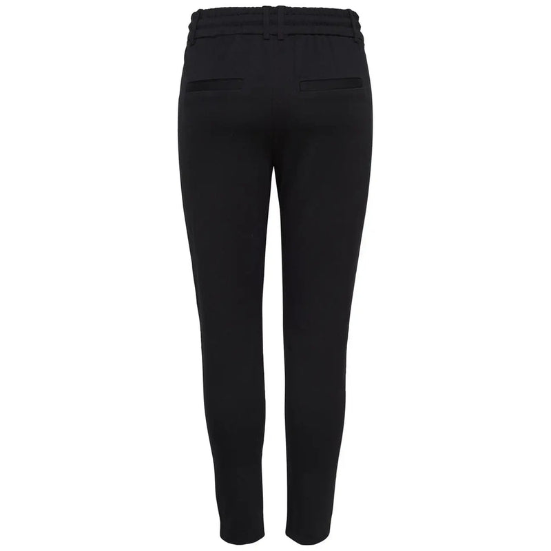 Schwarze, taillierte Hose aus Viskose-Spitzenmischung für Damen mit schmaler Passform und elastischem Bund – perfekt für Herbst und Winter