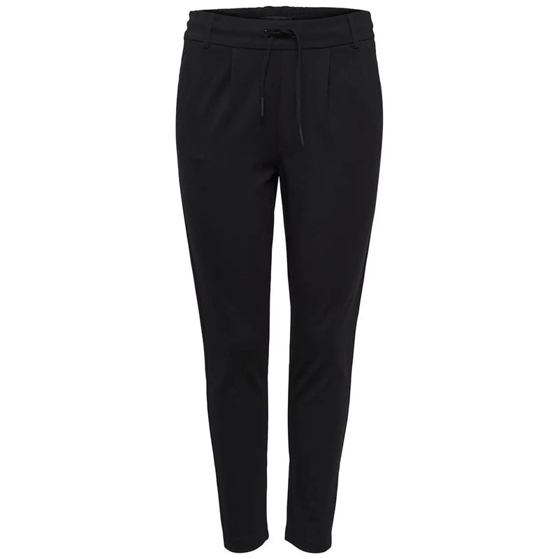 Only Schwarze, schmal zulaufende Damenhose mit Kordelzugbund und dezenten Falten aus Viskose-Spitzenmischung für Herbst und Winter