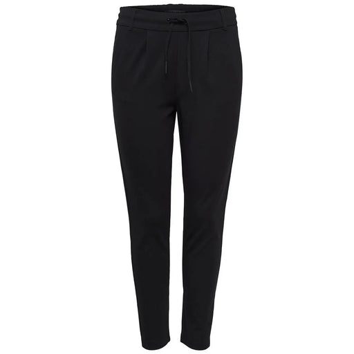 Only Schwarze, schmal zulaufende Damenhose mit Kordelzugbund und dezenten Falten aus Viskose-Spitzenmischung für Herbst und Winter