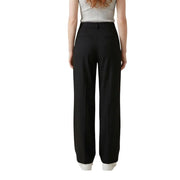 Schwarze, hochgeschnittene und weite Hose aus Leinenviskose für Damen mit elegantem, tailliertem Schnitt, Frühling/Sommer, Größe 30