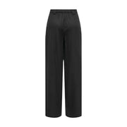 Schwarze, hochgeschnittene Hose mit weitem Bein only Damenhose aus Leinenviskose mit Satin-Finish und elastischem Bund, Größe 30