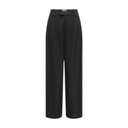 Schwarze, hochgeschnittene, weite, taillierte Leinen-Viskose-Hose mit dezenten Bundfalten vorne, Größe 30, für Frühling/Sommer. Only Frauen