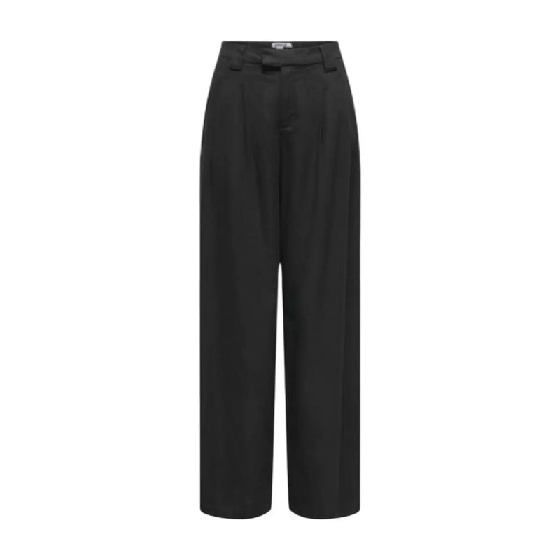 Schwarze, hochgeschnittene, weite, taillierte Leinen-Viskose-Hose mit dezenten Bundfalten vorne, Größe 30, für Frühling/Sommer. Only Frauen