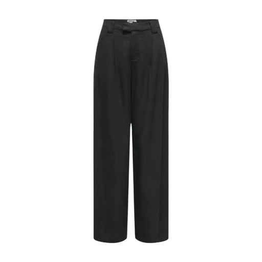 Schwarze, hochgeschnittene, weite, taillierte Leinen-Viskose-Hose mit dezenten Bundfalten vorne, Größe 30, für Frühling/Sommer. Only Frauen