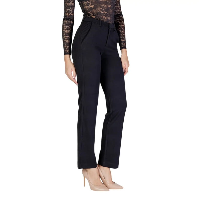 Schwarze, hochgeschnittene Polyesterhose mit geradem Bein, eleganter, taillierter Passform und Reißverschluss mit Knopfverschluss von Only Frauen