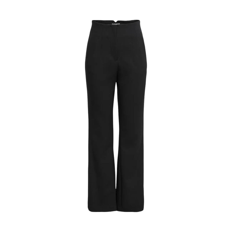 Schwarze, hochgeschnittene, weite Damenhose aus Viskosemischung für Frühling und Sommer