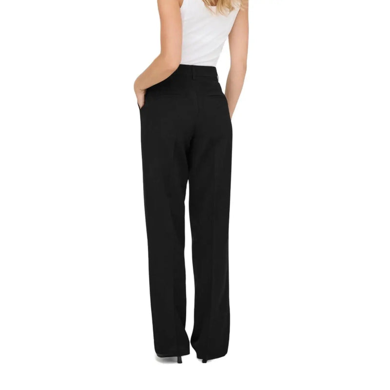 Schwarz only Damen-Hose mit hohem Bund, weitem Bein, elegantem Schnitt, Reißverschluss vorne und Taschen 15318089