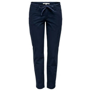 Marineblaue Damenhose aus gewebter Baumwolle mit Kordelzug und geflochtenem Bund, geeignet für Frühling und Sommer